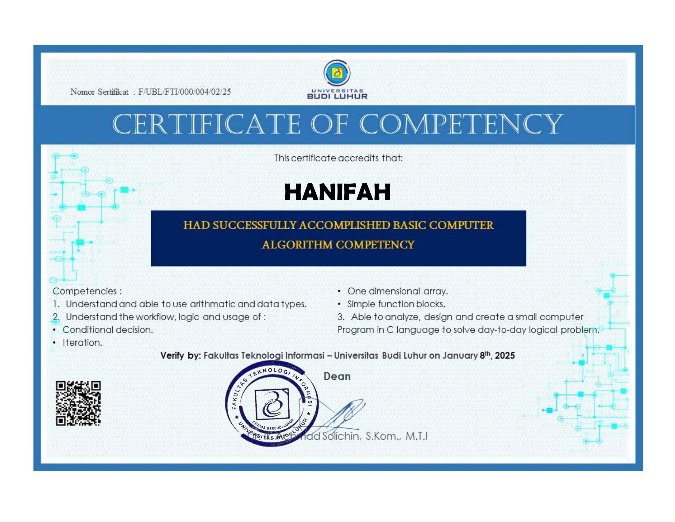 Algorithm Certificate